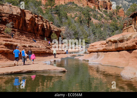 Families enjoying a walk at Slide Rock State Park in Oak Creek Canyon, Arizona, USA. Stock Photo