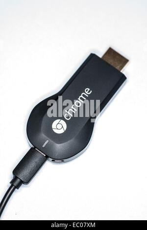 Google chromecast media streaming device on a white background Stock Photo