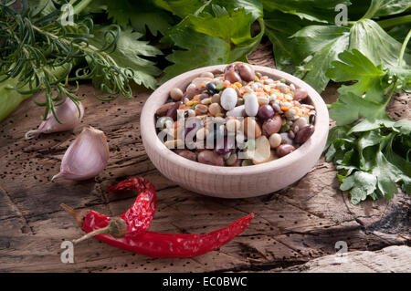 Vegetables in a basket, ready for a soup. set of flavors for seasoning Stock Photo