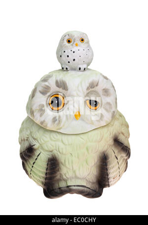 owl of pottery on white background Stock Photo