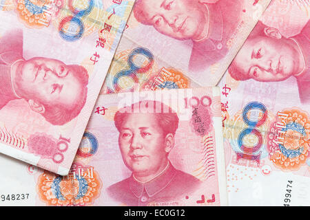 Modern Chinese yuan renminbi banknotes, close up photo background Stock Photo