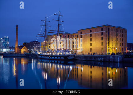 A tall ship outside the Merseyside Maritime Museum in Liverpool UK Stock Photo