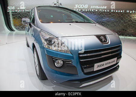 GENEVA - MARCH 8: The Peugeot 3008 Hybrid concept car preview on the 81st International Motor Show Palexpo-Geneva on March 8; 20 Stock Photo