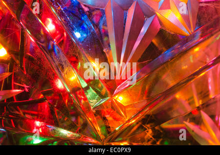 colorful lights through cut crystal glass Stock Photo