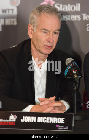 London, UK. 7 December 2014. Sports presenter and former tennis player John McEnroe. Press conference led by Billie Jean King and Sir Elton John ahead of the tennis matches of the 22nd Mylan World Team Tennis Smash Hits at the Royal Albert Hall, London. Event participants include Andy Roddick, Tim Henman, Kim Clijsters, Sabine Lisicki, John McEnroe, Jamie Murray, Heather Watson and Martina Hingis. The event raises money for the Elton John Aids Foundation (EJAF). The event takes place during Statoil Masters Tennis. Credit:  Nick Savage/Alamy Live News Stock Photo