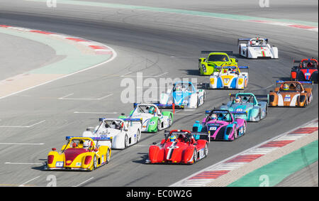 Start of motor race on circuit at Dubai Autodrome in Motor City United Arab Emirates Stock Photo