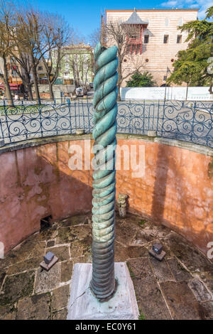 Serpent Column, an ancient bronze column at the Hippodrome of Constantinople in Istanbul, Turkey. Stock Photo