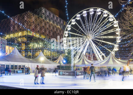 The Christmas ice rink and big wheel outside the Library of Birmingham in Centenary Square. Stock Photo