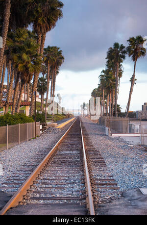 Railway tracks by the San Clemente Pier, California. Stock Photo