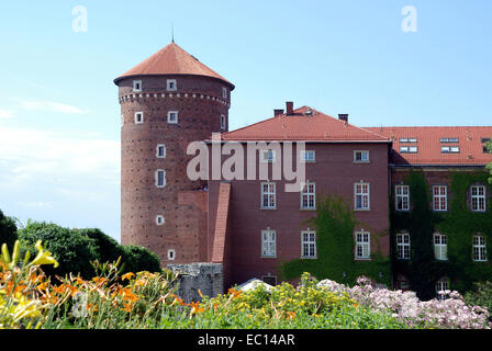 Tower of the fortress on Wawel Hill of Krakow in Poland. Stock Photo
