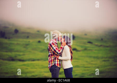 Romantic Young Couple in Love Outdoors Stock Photo