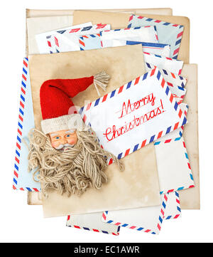 Vintage air mail envelopes, Santa Claus post. Season greetings with sample text Merry Christmas! Stock Photo