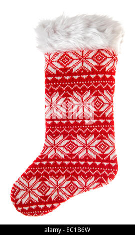 christmas stocking. knitted sock for gifts isolated on white background. winter holidays symbol Stock Photo