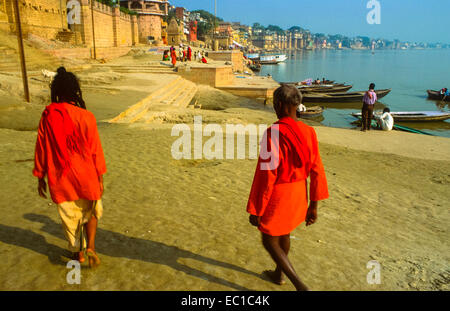 banks of the ganges river at varanasi in india Stock Photo