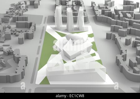 Architectural Model Of Downtown Business City Center With Public Park And Skyscrapers Stock Photo