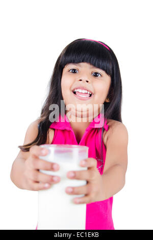 indian Beautiful Child  Drinking Milk Stock Photo