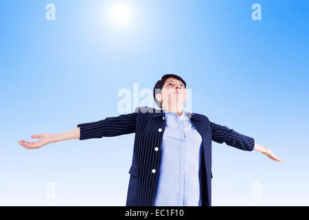 1 indian Business Woman enjoy fresh air Stock Photo