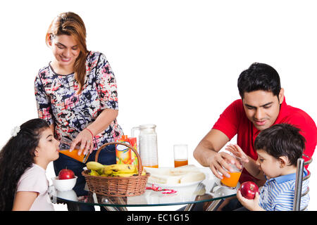 indian Parents with child  Breakfast Stock Photo