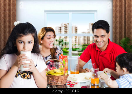 indian Parents with child  Breakfast Stock Photo