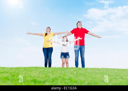 indian Parents with child park Fresh air Stock Photo