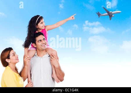 indian Parents with child fun park Stock Photo