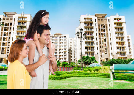 indian Parents with child fun park Stock Photo