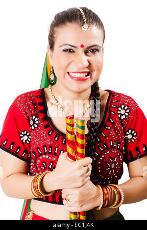 1 indian Gujrati Lady Navratri Dandia Stock Photo