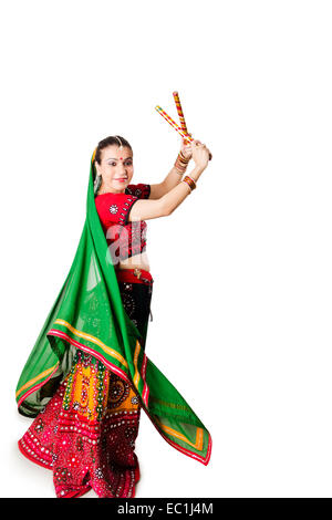 1 indian Gujrati Lady Navratri Dandia Stock Photo