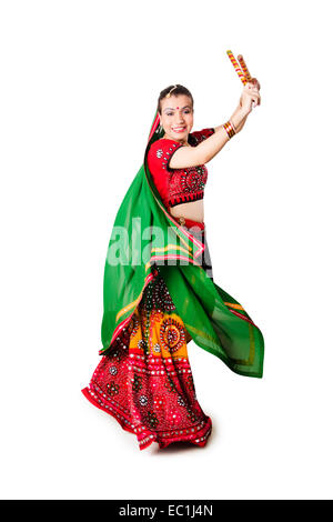 1 indian Gujrati Lady Navratri Dandia Stock Photo