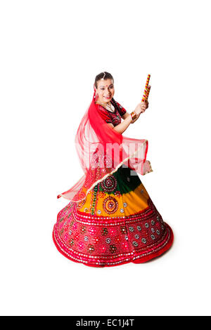 1 indian Gujrati Lady Navratri Dandia Stock Photo