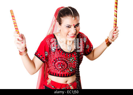 1 indian Gujrati Lady Navratri Dandia Stock Photo