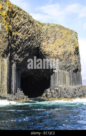 Fingal's Cave from above; Staffa, off the West coast of  Mull, Inner Hebrides. Prominent since a visit by Sir Joseph Banks, the Stock Photo