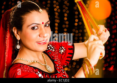 1 indian Gujrati Lady Navratri Dandia Stock Photo