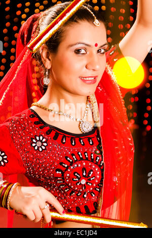 1 indian Gujrati Lady Navratri Dandia Stock Photo