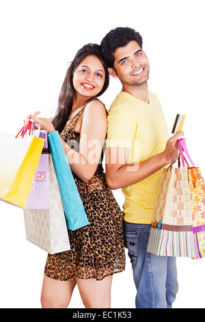 2 indian couple credit card online Shopping Stock Photo