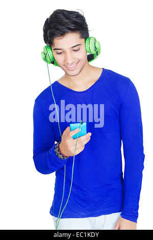 indian boy phone Singing Music Stock Photo