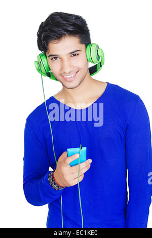 indian boy phone Singing Music Stock Photo