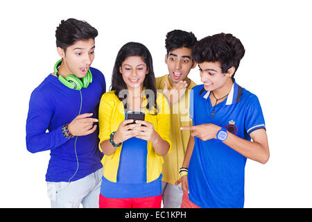 indian College Friends Students chating phone Stock Photo