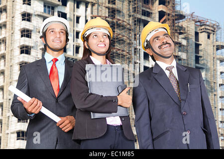 3 indian Builders Construction site Stock Photo