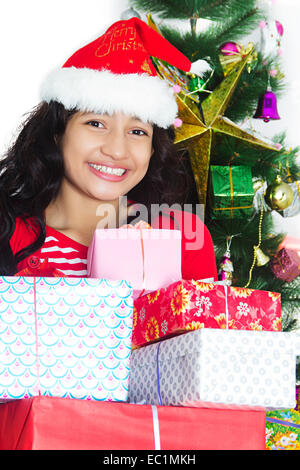 one indian girl Christmas Festival gift Stock Photo