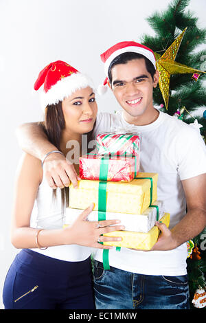 indian couple Christmas Festival  gift Stock Photo
