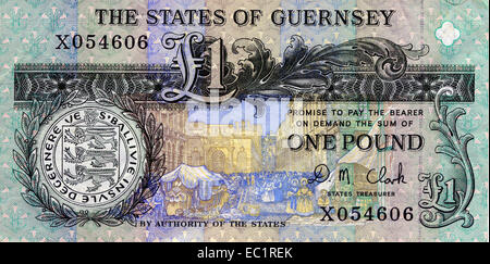 The States of Guernsey Currency money one Pound Note Reverse Stock Photo