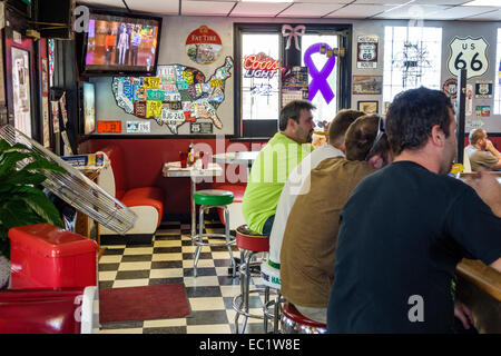 Illinois,Midwest,Hamel,historic highway Route 66,Weezy's,restaurant restaurants food dining eating out cafe cafes bistro,interior inside,customers,vis Stock Photo