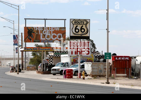 Old signs on Route 66, Gallup, New Mexico, United States Stock Photo