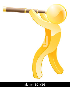 Illustration of a gold person looking through a telescope Stock Photo