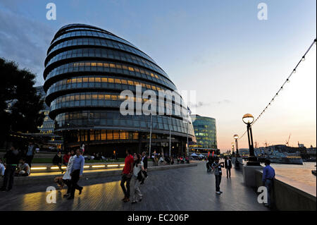 City Hall in evening light, South Bank, London, England, United Kingdom Stock Photo