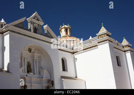 Facade of the Basilica of Our Lady of Copacabana in Copacabana, Bolivia Stock Photo