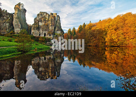 Externsteine, sandstone rock formations, Horn-Bad Meinberg, Teutoburg Forest, North Rhine-Westphalia, Germany Stock Photo