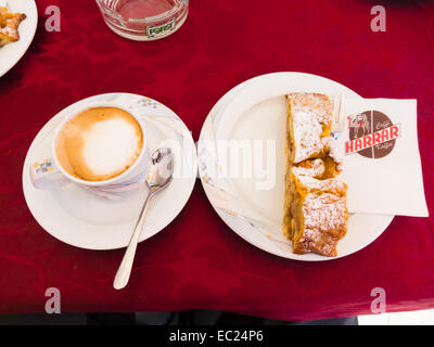Cappuccino and apple strudel. South-Tirol, Italy. Stock Photo