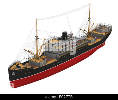 Cargo Ship. 3D Model On A White Background. Stock Photo